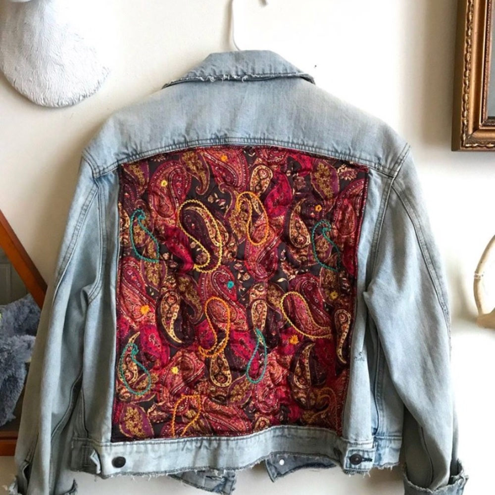 Free People Denim Paisley Quilted Jacket
